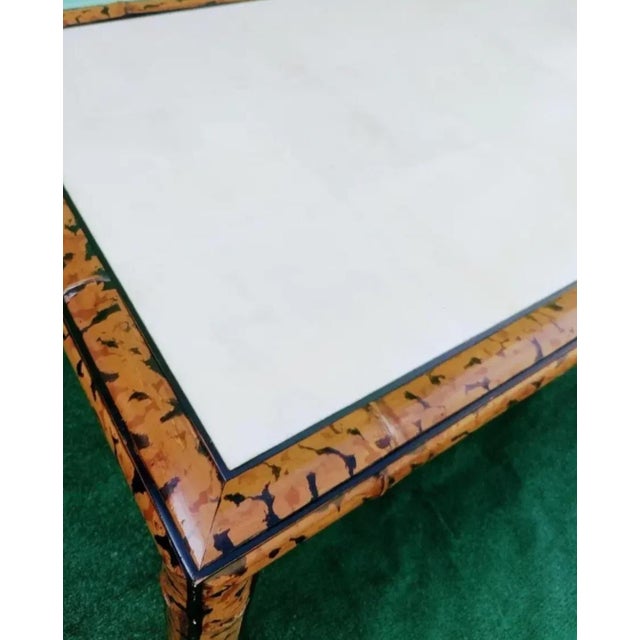 1990s Theodore Alexander Style Bamboo Faux Tortoiseshell Faux Goat Skin Large Regency Style Coffee Table For Sale - Image 10 of 12