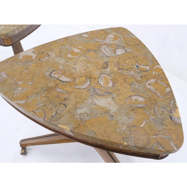 Pair Triangular shape marble Travertine tops end side stands lamp tables tomlinson mint!