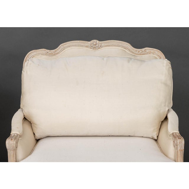 Interior Crafts Louis XV Style White Upholstered Bergeres, Pair For Sale - Image 4 of 9