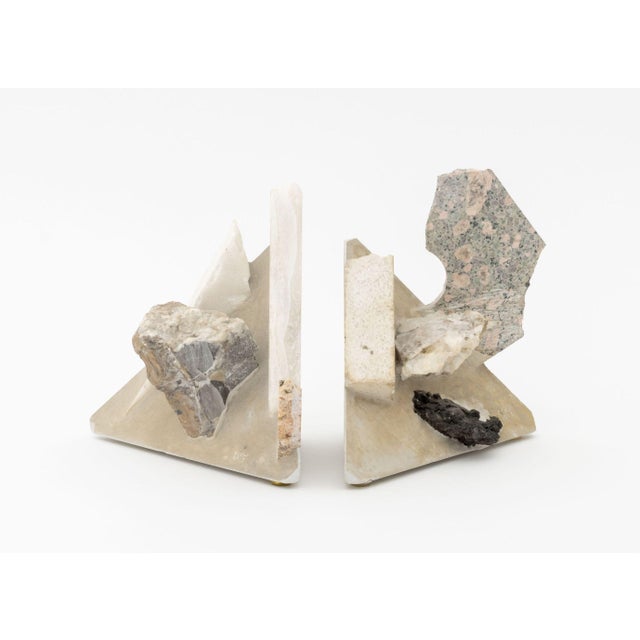 Chen Chen and Kai Williams Pair of "Metamorphic Rock" Bookends, 2013, granite, stone, crystal, and cement, each marked and...