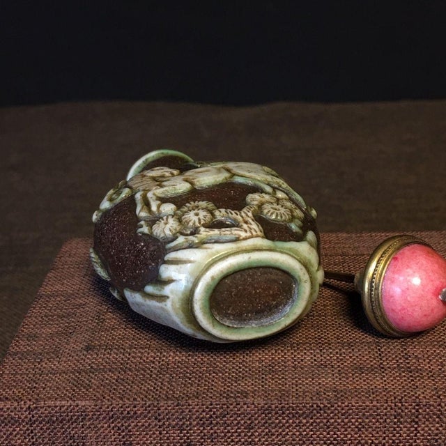 Vintage Carved Liuli Glass Snuff Bottle - Horse & Pine Motif For Sale - Image 9 of 9