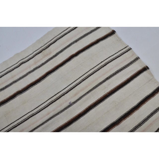 Textile Flot Weave Primive Striped Hemp Kilim Rug For Sale - Image 7 of 11