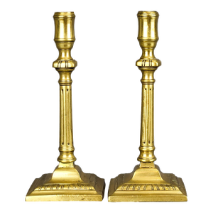 Pair of Antique French Bronze Candlestick Holders Neoclassical Column Design