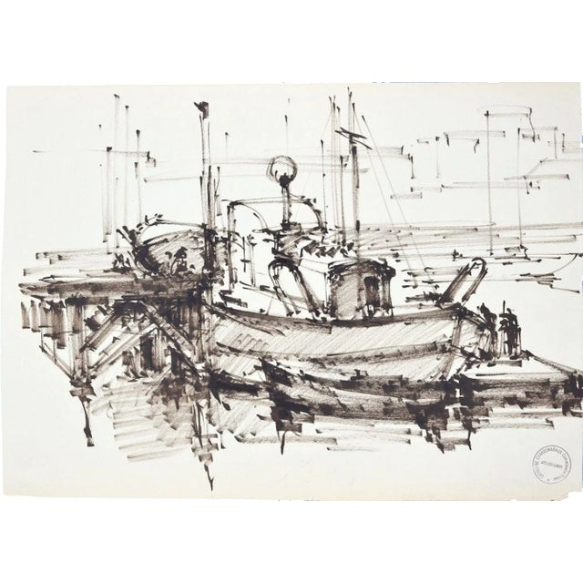 The Ship is an original tempera drawing on paper, realized by the French artist Paul Garin (Nice, 1898-1963) in the 1950s....