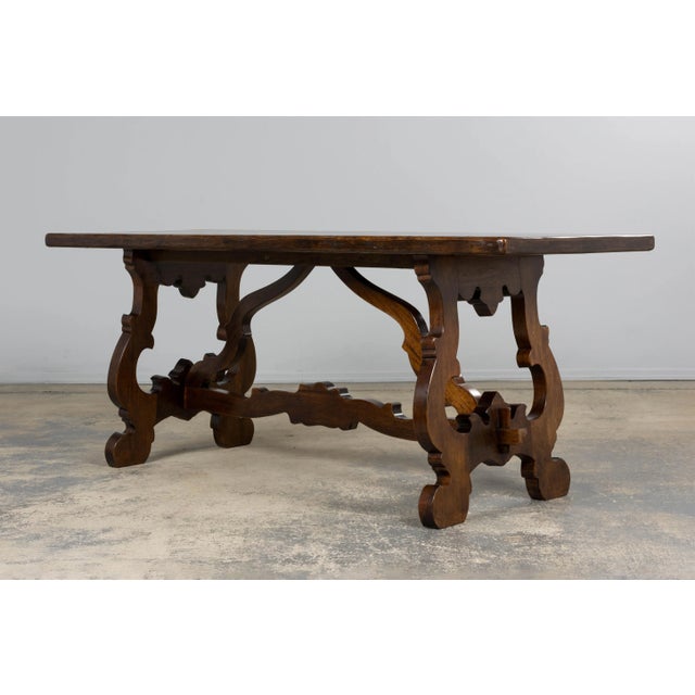 Antique Spanish Renaissance Revival Walnut Trestle Dining Table For Sale - Image 14 of 16