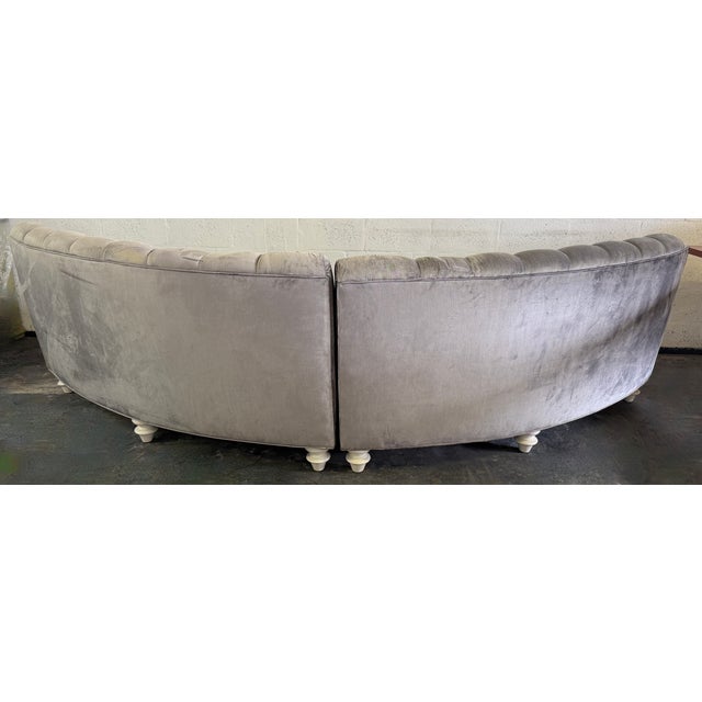Hollywood Regency Two-Piece Curved Velvet Sectional Sofa For Sale - Image 9 of 10