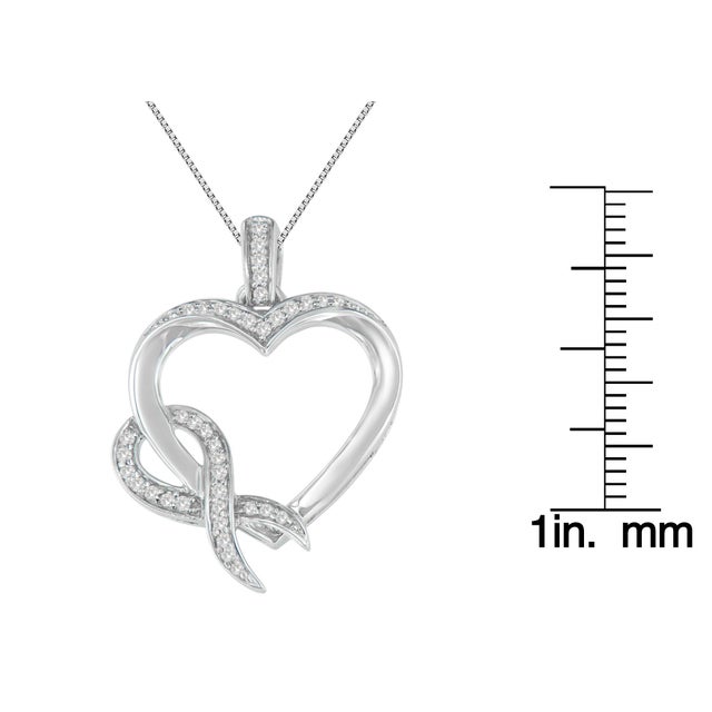 .925 Sterling Silver 1/6 cttw Diamond Heart Pendant Necklace (H-I, I1-I2) For Sale - Image 4 of 4