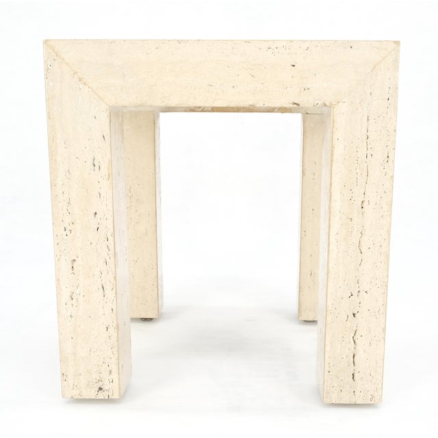 Mid-Century Modern Travertine 14x14 Square Top Side End Table Stand Italian Mid Century Modern MINT For Sale - Image 3 of 10