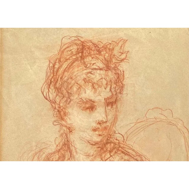 Charming red chalk study of a woman from the First Empire period, 19th century. Study of a woman in elegant costume...