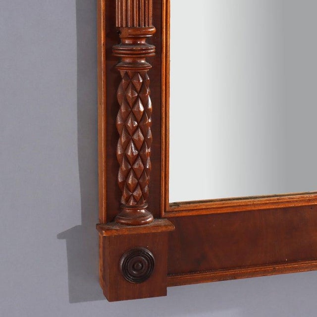 Early 19th Century Sheraton Mahogany Wall Mirror With Eglomise Panel of Red Jacke For Sale - Image 6 of 11