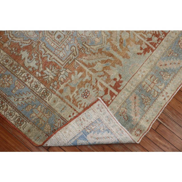 Early 20th Century Zabihi Collection Apricot Soft Blue Persian Heriz Rug - 4'6" x 6'3" For Sale In New York - Image 6 of 10