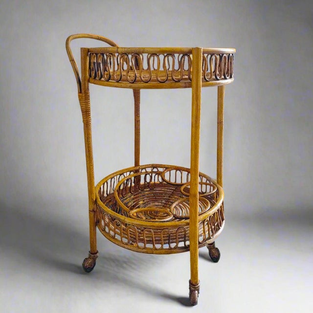 Vintage Bamboo and Rattan Serving Bar Cart by Franco Albini, 1960s For Sale - Image 9 of 9