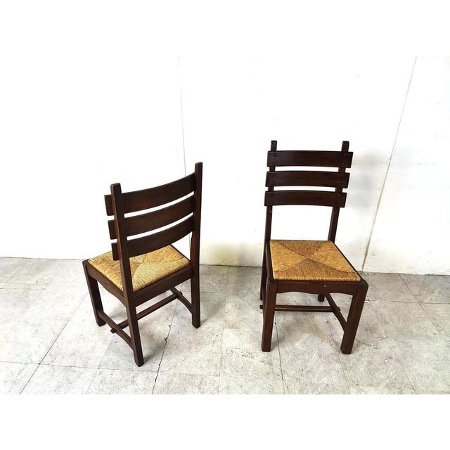 Vintage Brutalist Oak and Wicker Dining Chairs, 1960s, Set of 6 For Sale - Image 6 of 12