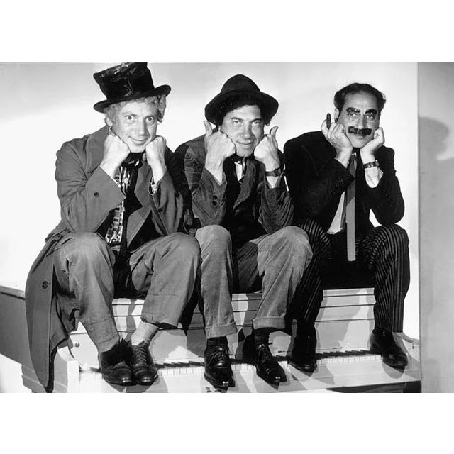 American Circa 1936 "The Marx Brothers (Harpo, Chico and Groucho)" Black and White Photograph Print by Ted Allan For Sale - Image 3 of 4