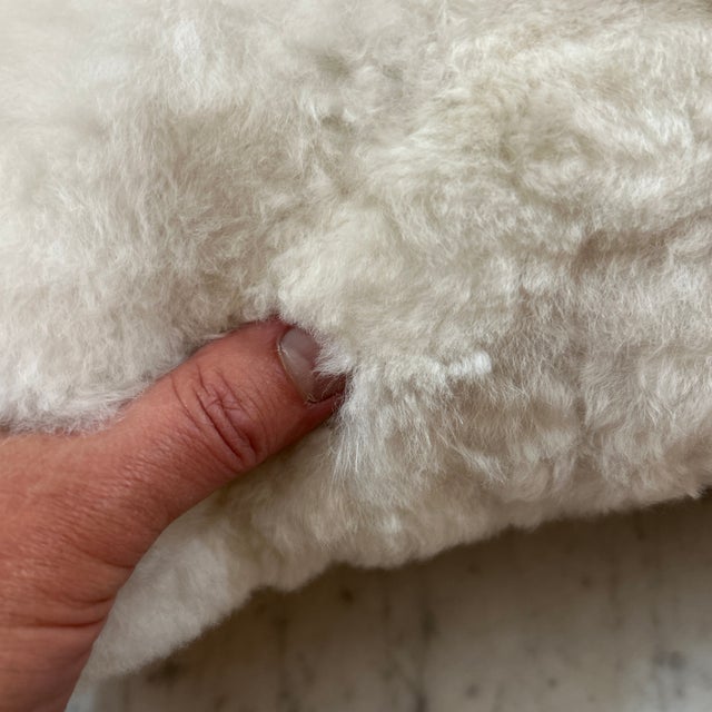 White Alpaca Fleece Pillow Suede Back With New Feather Down Insert For Sale - Image 4 of 8