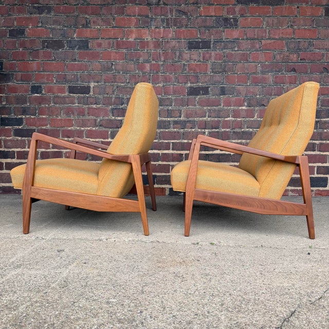 Jens Risom Oversized Walnut Lounge Chairs Fully Restored For Sale In Cleveland - Image 6 of 9