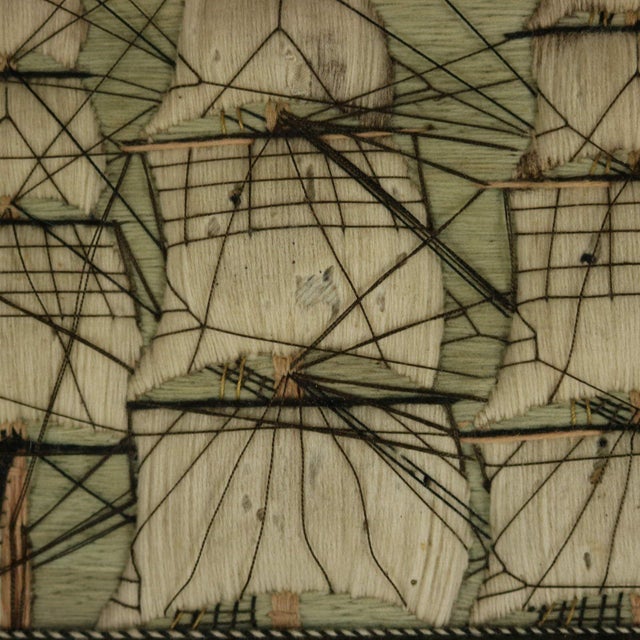 Textile Antique Woolie Sailor's Woolwork Embroidery of a Ship For Sale - Image 7 of 12