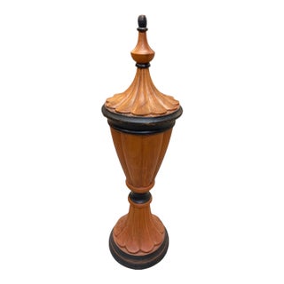 Vintage Turned Wood Decorative Urn With Lid For Sale