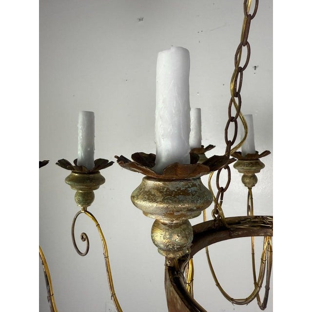 Metal Fifteen-Light Italianate Gilt Iron Chandelier For Sale - Image 7 of 9