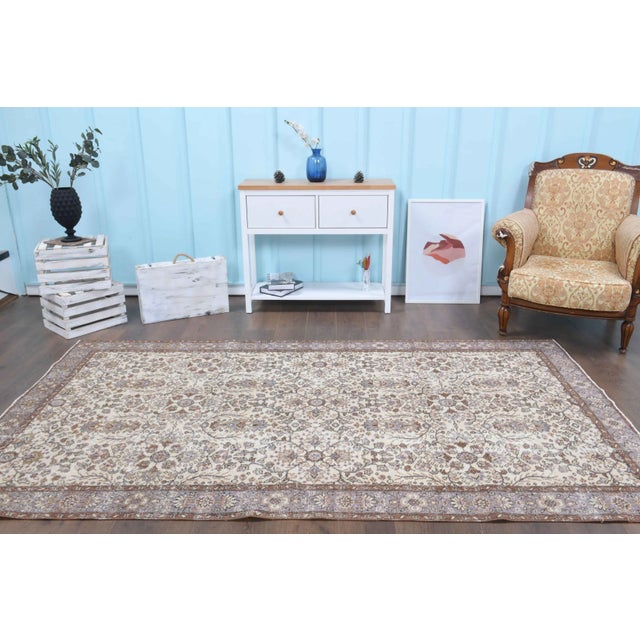 Turkish Vintage Turkish Hand-Knotted Wool Cotton Beige Area Rug For Sale - Image 3 of 10