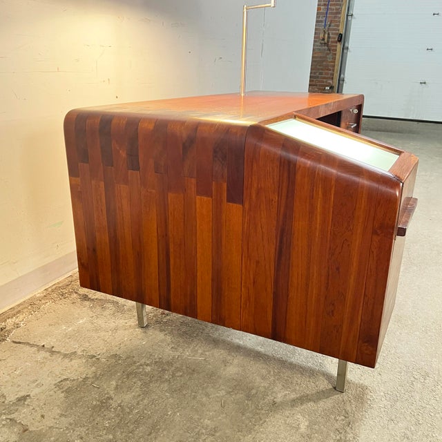 C. 1970s Unique Studio Craft Modernist Rosewood and Teak Doctor's Desk For Sale - Image 9 of 14