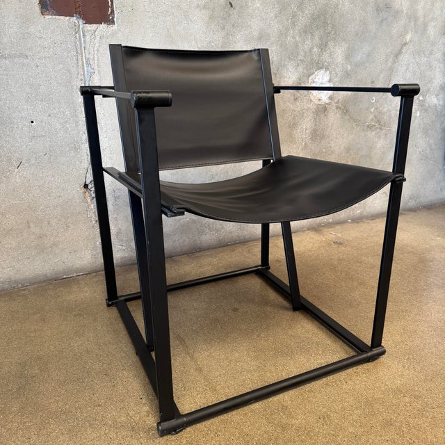 1990s Post Modern Black Leather and Metal Armchair #1 Attributed to Radbound Van Beekum for Pastoe For Sale - Image 11 of 11