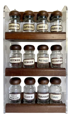 MCM Acrylic and Wood Glass Bottle Spice Rack