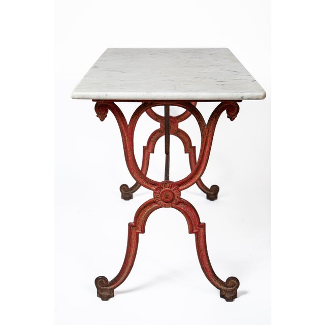 Red French Bistro Table by Delpeche Freres, Marble Top, Cast Iron Base, Circa 1900 For Sale - Image 8 of 11