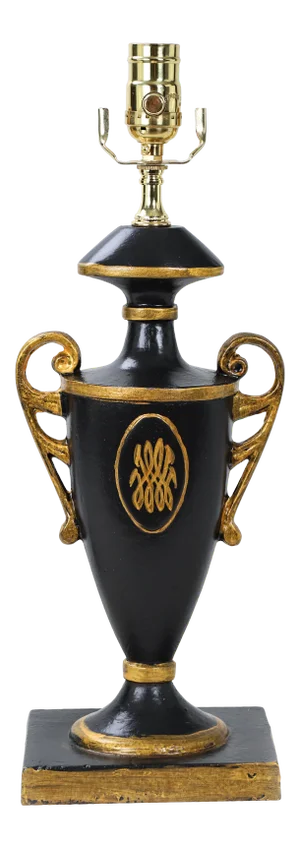 Vintage Black Urn Lamp With Duke & Duchess of Windsor Gold Accent Cypher
