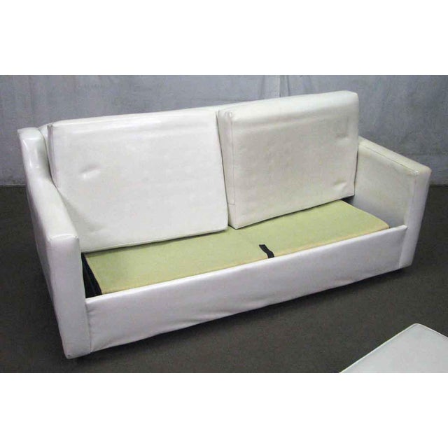 MidCentury Modern White Vinyl Sofa & Ottoman Set Chairish