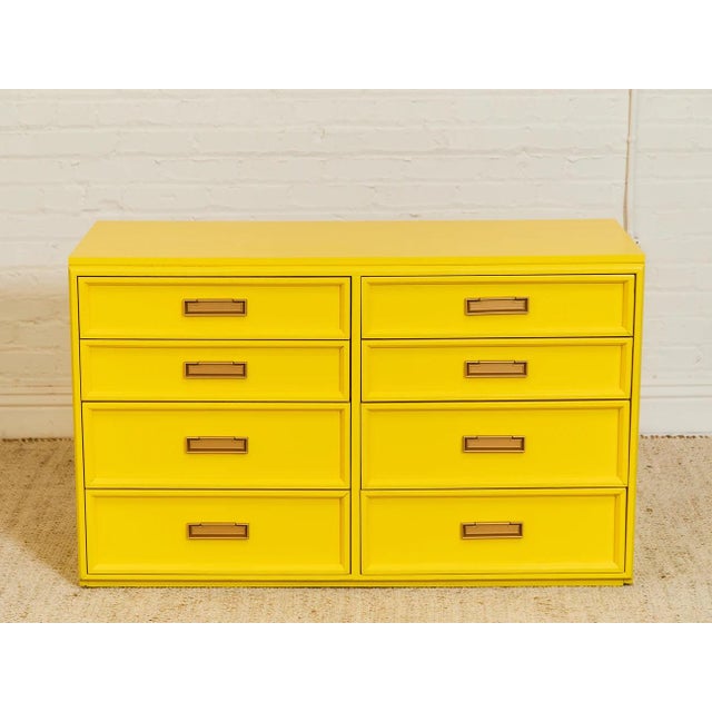 Mid 20th Century Yellow Eight Drawer Bamboo Dresser For Sale - Image 4 of 12