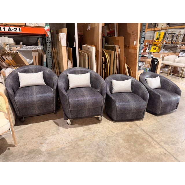 Adriana Hoyos Charcoal & Silver Speckled Swivel Lounge Chair For Sale - Image 9 of 9
