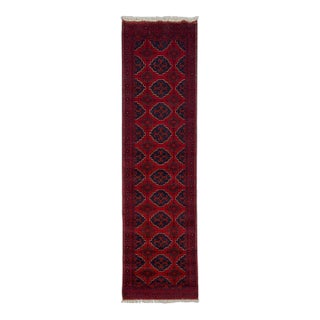 Red & Navy Geometric Medallion Tribal Runner Rug, 2'6" X 9'8" For Sale