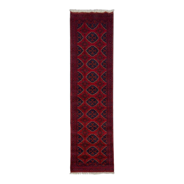 Red & Navy Geometric Medallion Tribal Runner Rug, 2'6" X 9'8" For Sale