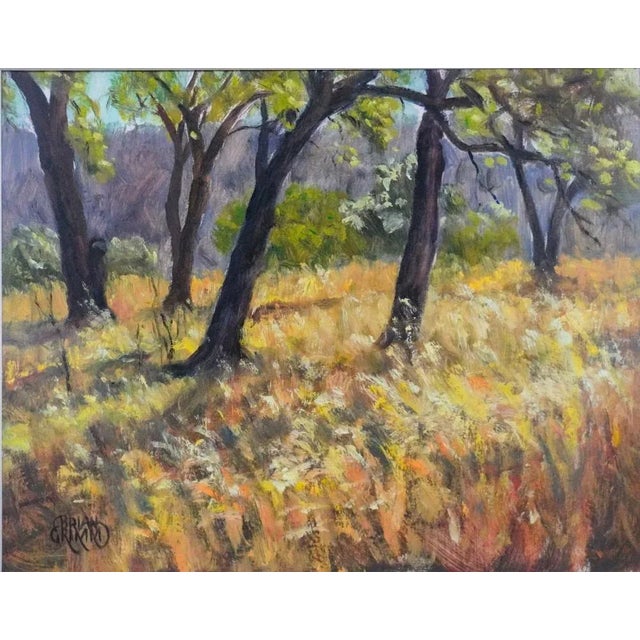 Oil on board landscape study by Brian Grimm (Texas). Signed lower left corner. Displayed in weathered wood frame with...