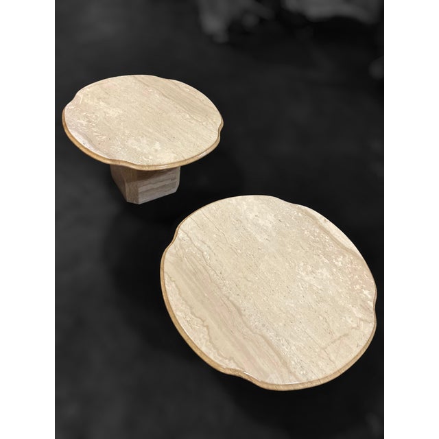 1970s Pair of 1970s Italian Travertine Scalloped Edge Pedestal End Tables For Sale - Image 5 of 18