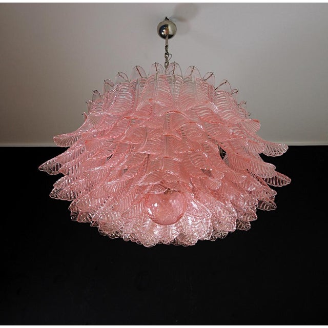 Metal Italian Pink Glass Ceiling Light Chandelier, Murano, 1990s For Sale - Image 7 of 17