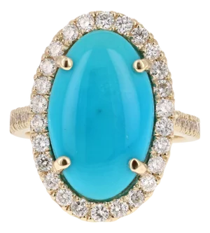 7.53 Carat Turquoise Diamond 14 Karat Yellow Gold Cocktail Ring, Size 7
