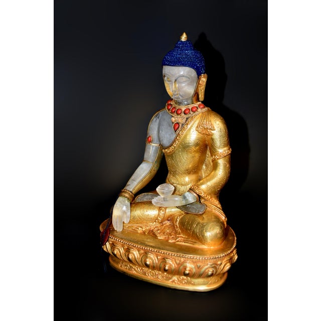 Late 20th Century Natural Rock Crystal Gilt Bronze Buddha Nepal Authenticity Seal For Sale - Image 4 of 18