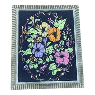 Mid Century Still Life Velvet Art in Acrylic Frame For Sale