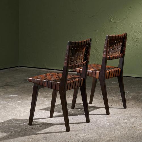 Mid-Century Modern Chairs in Cognac Leather and Stained Oak from Jens Risom, United States, 1940s, Set of 2 For Sale - Image 3 of 11