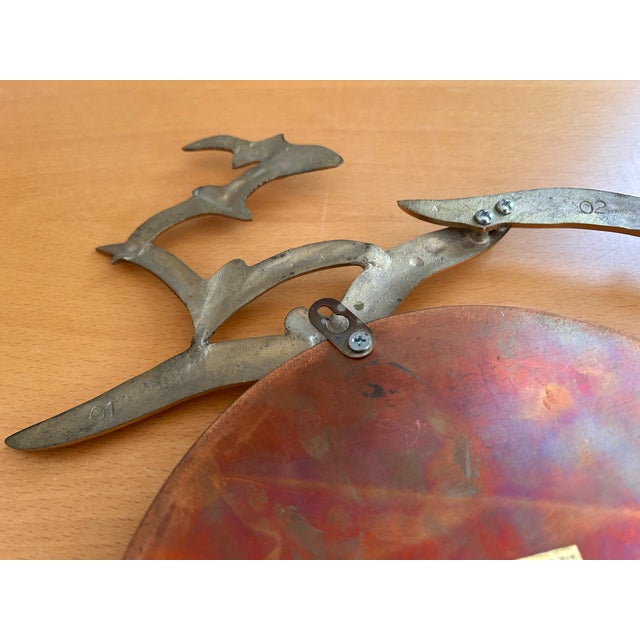 Bijan Style Birds in Flight 70's Brutalist Brass and Copper Sun Wall Sculpture For Sale - Image 9 of 11