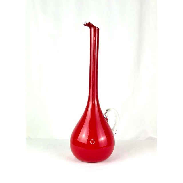 Empoli 19" Mid 20th Century Italian Cased Ruby Red & Opalina Glass Ewer — Murano / Empoli Style For Sale - Image 4 of 12