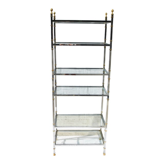 6 Shelf Vintage Chrome, Brass, and Steel Etagere 70s' For Sale
