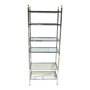 6 Shelf Vintage Chrome, Brass, and Steel Etagere 70s'