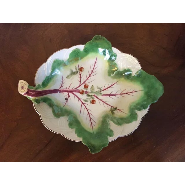 18th Century 1755 Antique Georgian Chelsea Porcelain Cabbage Leaf Dish Plate with Basketweave Border For Sale - Image 5 of 11