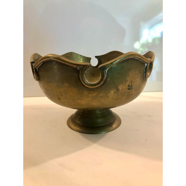Brass 1970s Scalloped Edge Solid Brass Pedestal Bowl / Planter For Sale - Image 8 of 14