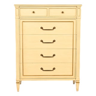Henredon French Regency Louis XVI Cream Lacquered Highboy Dresser, Circa 1960s For Sale
