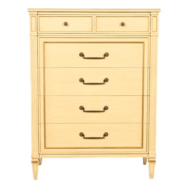 Henredon French Regency Louis XVI Cream Lacquered Highboy Dresser, Circa 1960s For Sale