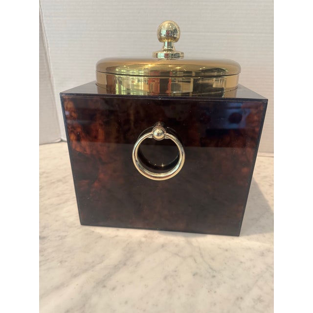 Burnt Umber Faux Tortoise Shell Ice Bucket For Sale - Image 8 of 8